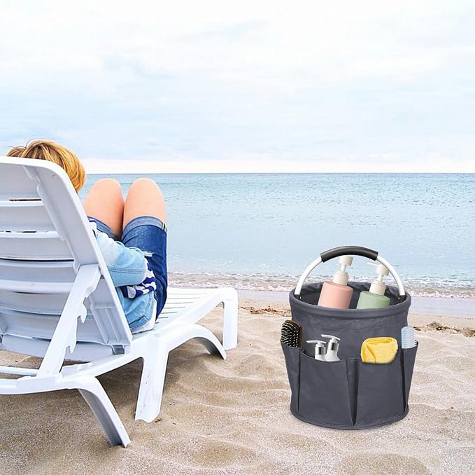 17L Portable Cleaning Bucket Organiser, 6 Pockets Foldable Cleaning Caddy with Handle Wearable Cleaning Caddy Bag for Outdoor Camping Garden Harvest Basket Home Bathroom Storage (Dark Gray)