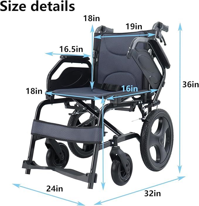 Lightweight Wheelchair Aluminum Alloy with Handbrakes, Silla de Ruedas for Adults, Durable Square Tube and Flip Up Armrest