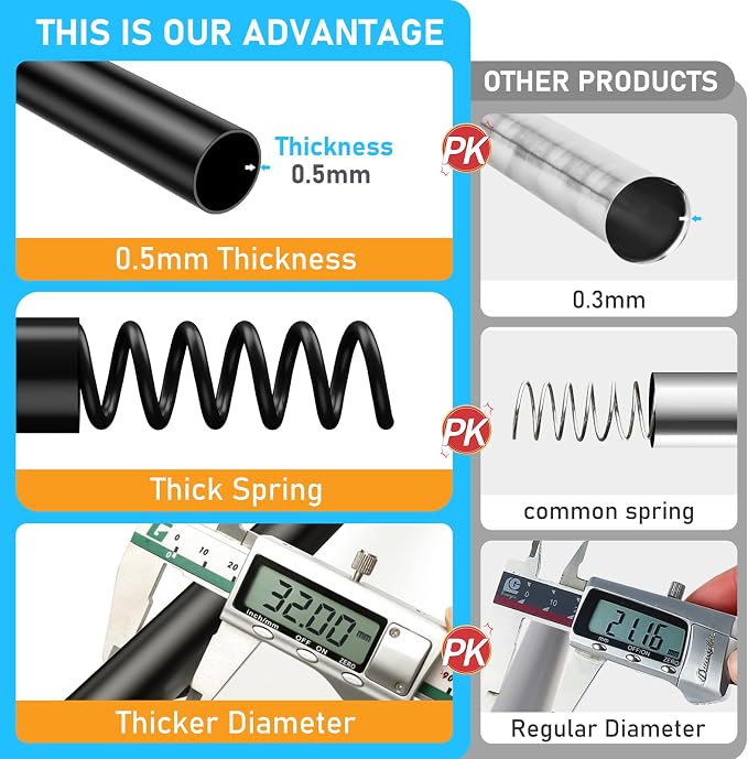 MEXAU Black Tension Curtain Rod 40-113 Inch Long Tension Rod 1.26" Spring Tension Curtain Rod Adjustable Curtain Rods No Drilling Tension Shower Rod Curtain Tension Rod for Bathroom Windows Doorways
