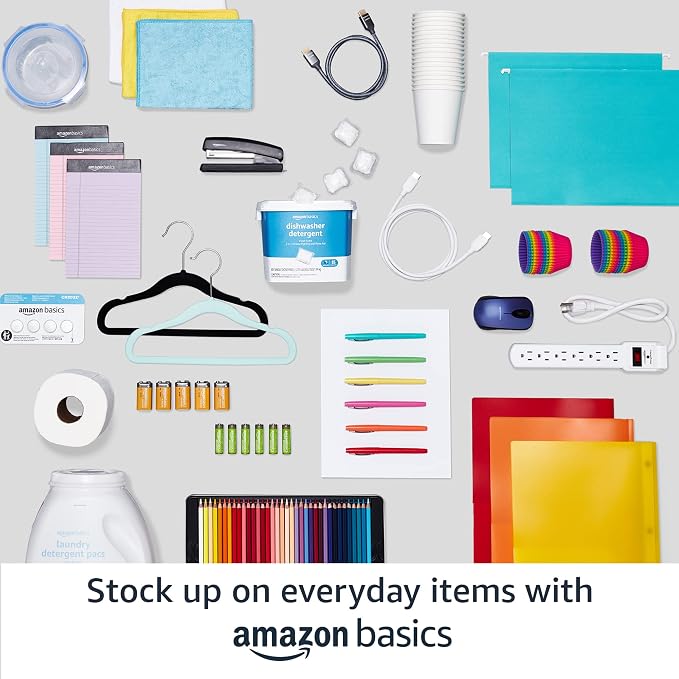 Amazon Basics Space-Saving Slim Velvet Non-Slip Clothes Hangers for Closet Organization, Sturdy with Shoulder Notches, Black, 50-Pack