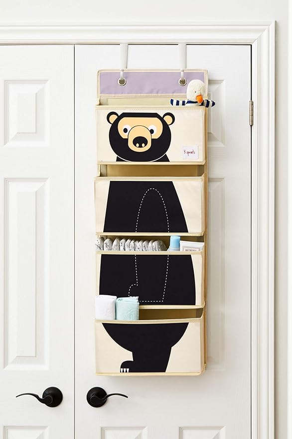 3 Sprouts Over The Door Baby Organizer - Essential Newborn Nursery Storage, Toy Organizer for Room and Closet - Bedroom Storage - Hooks Included, Bear