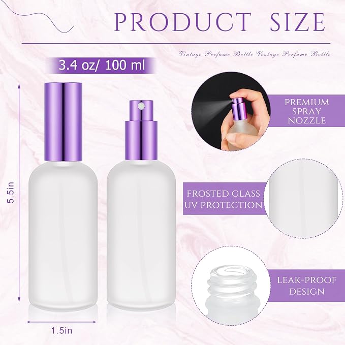 Roshtia 30 Pcs Glass Spray Bottle Clear Empty Bottles Small Refillable Reusable Perfume Bottle with Fine Mist Sprayer Pump for Face Body Travel(3.4 oz,Purple)