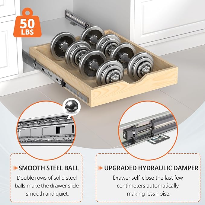 ZOINLIY 21''W X 21''D X 3''H Wooden Pull Out Drawer for Cabinet, Cabinet Organizer for Kitchen, Soft Close Slide Out Shelves, Heavy Duty, Fully Expandable