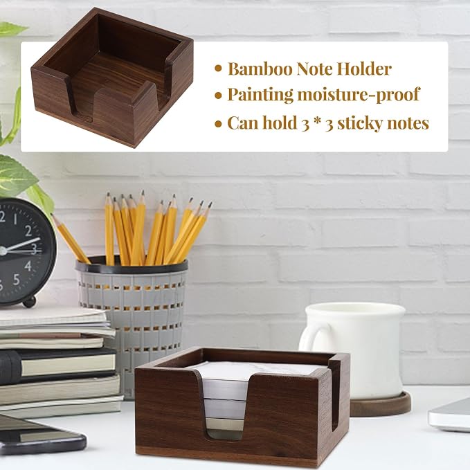Buqoo Black Walnut Wood Sticky Note Pad Holder for Desk | Memo Holder Paper Dispenser, Desktop Accessories Organizer for Office School Home