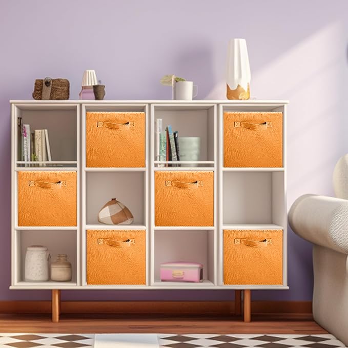 ShellKingdom Storage Bins, Foldable Fabric Storage Cube And Cloth Organizer | Storage Drawer For Closet And Toys, 13 X 13 X 13 INCH, 6 Pack (Orange)