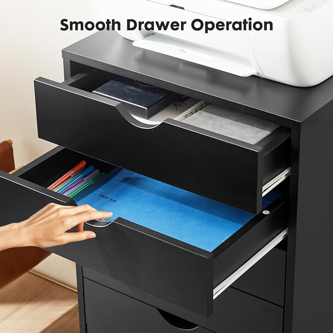 7 Drawer Office Storage Cabinet, Rolling File Cabinet for Office, Black | Office Storage Cabinet with 7 Drawers, Rolling File Cabinet with Wheels for Home Office, Desk Storage and Printer Stand