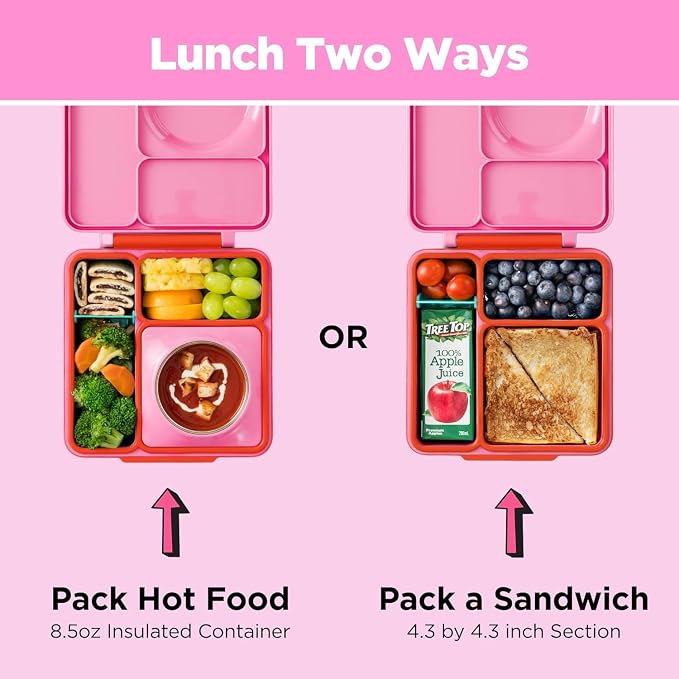 Omie OmieBox Kids Insulated Leakproof Bento Lunch Box with Food Jar (Pink Berry)
