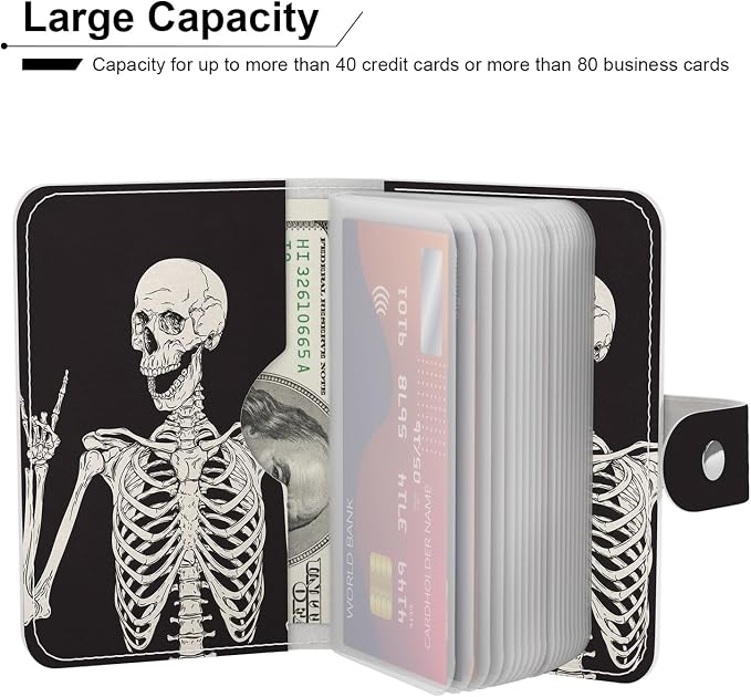 Rouidr Business Card Organizer, RFID Business Card Holder, Small Slim Leather Cards Book, Pocket Name Card Holder Wallet for Women, Skull
