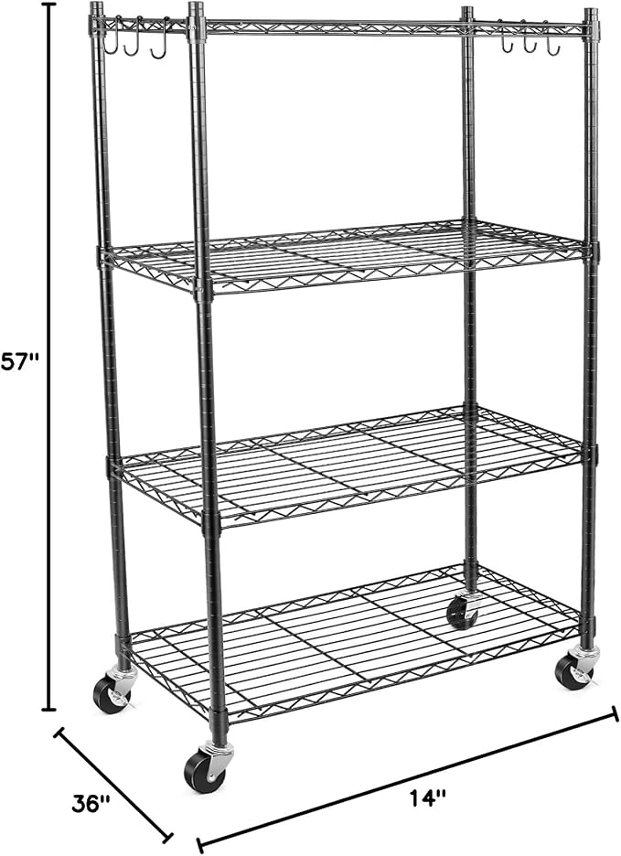 WDT Shelving Storage Units on Wheels Casters, Adjustable Heavy Duty Metal Shelf Wire Storage Rack for Home Office Garage Kitchen Bathroom Organization,36" Wx14 Dx57 H