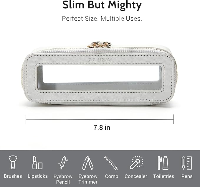Aveniee Clear Makeup Brush Bag, Slim Brush Holder Cosmetic Case, Small Travel Toiletry Bag for Women, Thin Make up Bags with Zippers, Cute Travel Essentials Srorage Bag.Grey