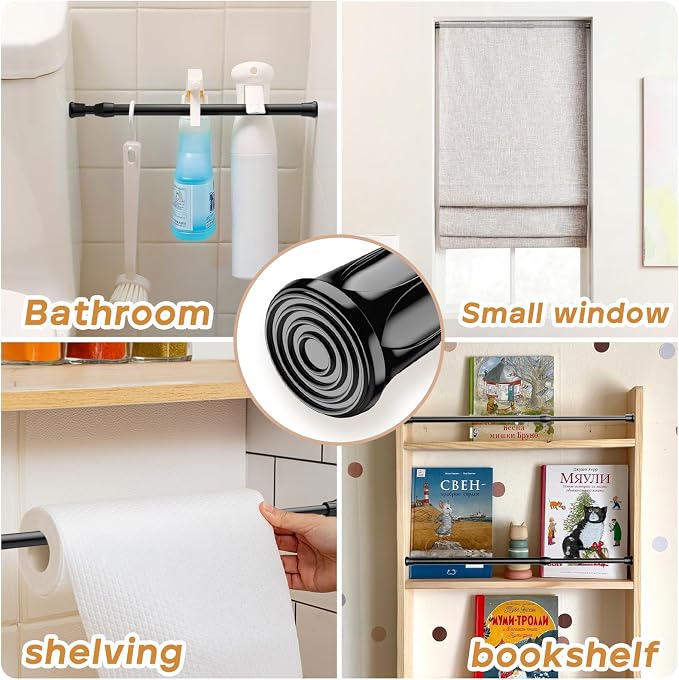 Spring Tension Curtain Rods 12–19 Inch Black 2 Pack | No-drill & tool-free setup. Fits windows, kitchens, doorways. Rust-resistant, great for light curtains.