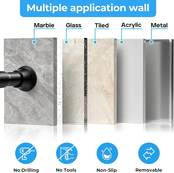 1pack Tension Curtain Rod 30 to 62 Inch, Black Spring Tension Curtain Rod Adjustable Expandable Curtain Rod No Drilling, Spring Loaded Curtain Rods for Windows, Bedroom, Doorway Door, Closet