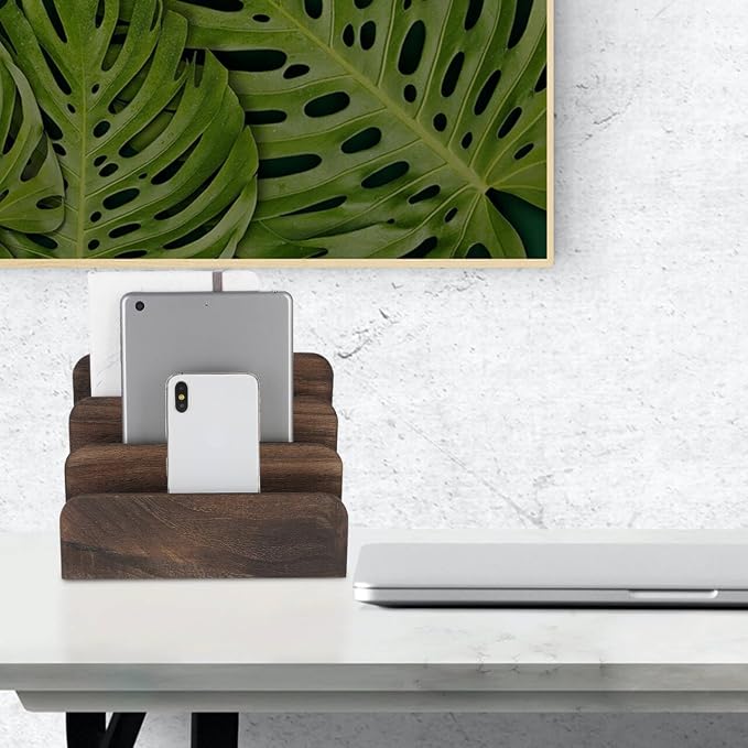 File Holder for Desk,Wood Paper Organizer,Rustic Desk Organizer,Mail Sorter for Desktop,Organizer for Counter,Letter Organizer for Document/Filing/Folders/Paper,Darkbrown