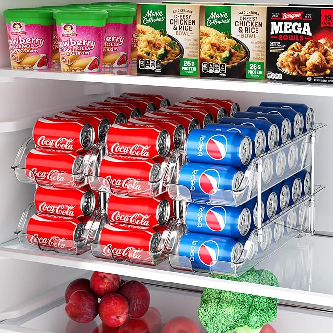 Sotfamily Stackable Soda Can Organizer for Pantry or Fridge, Holds 24 Cans | 1-Pack Space-Saving Drink Organizer for Fridge, Clear Pop can & Food can Dispenser/Holder/Storage/Container for Refrigerator