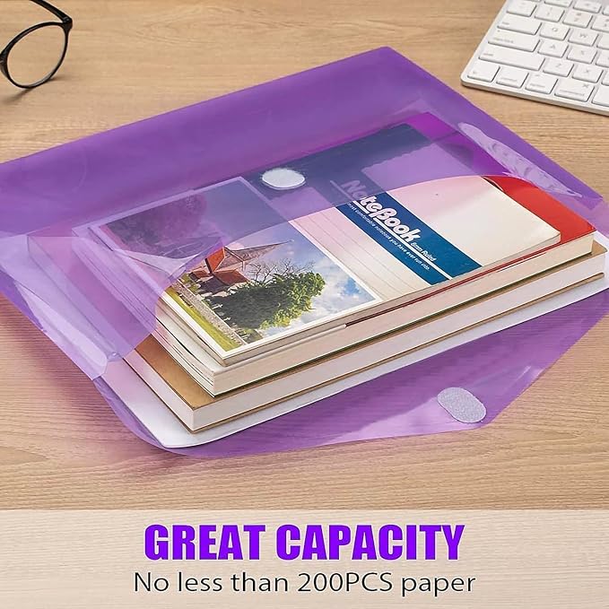 Sooez 50 Pack Plastic Envelopes File Folders, Plastic Folders with Safe Closure, Colored Folder for Documents Organizer Letter/A4 Size, Clear Filing Folder for Office School Supplies Storage, 8 Colors
