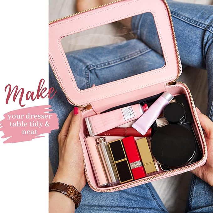 Aveniee Clear Makeup Bag Organizer, Travel Toiletry Bag for Women, Waterproof Cosmetic Pouch with Zippers,Car Accessories Organizers and Storage Case,Pink,Medium Classic