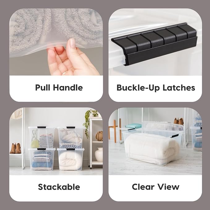 IRIS USA 2-Pack Storage Bins with Lids, 72 Quart, Made in USA Stackable See-Through Organizing Solution Latches Durable Nestable Containers Secure Pull Handle, BPA-Free Plastic