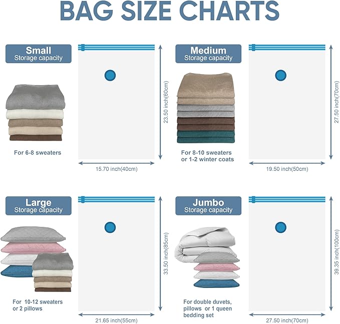 MattEasy Space Saver Vacuum Storage Bags, 6 Pack Combo (2 Jumbo/2 Large/2 Medium) Space Saver Bags with Pump, Storage Vacuum Sealed Bags for Clothes, Comforters, Blankets, Bedding