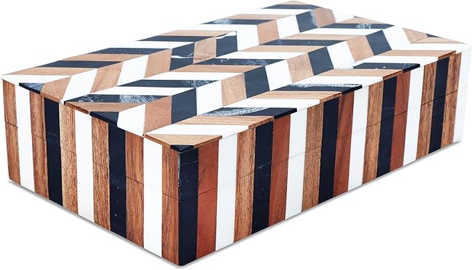 Handicrafts Home Decorative Storage Box with Lid Wooden Storage Organizer Box Multi Purpose Storage Box for Home Use – Natural Wood Resin Inlay Marquet Cosmo Collection- 10x6x2.5