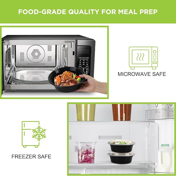 WGCC Meal Prep Containers with Lids - 50Pack 32OZ Meal Bowls, Round To Go Containers, BPA-Free, Freezer & Dishwasher Safe