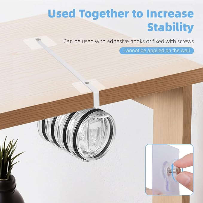 Tumbler Lid Organizer, 2 Pack for Yeti Lid Organizer, Space Saving Water Bottle Lid Holders, Tumbler Lid Holder Up to 12 Lids,No Drilling,Cup Lid Organizers for Kitchen Under Cabinet Storage (White)