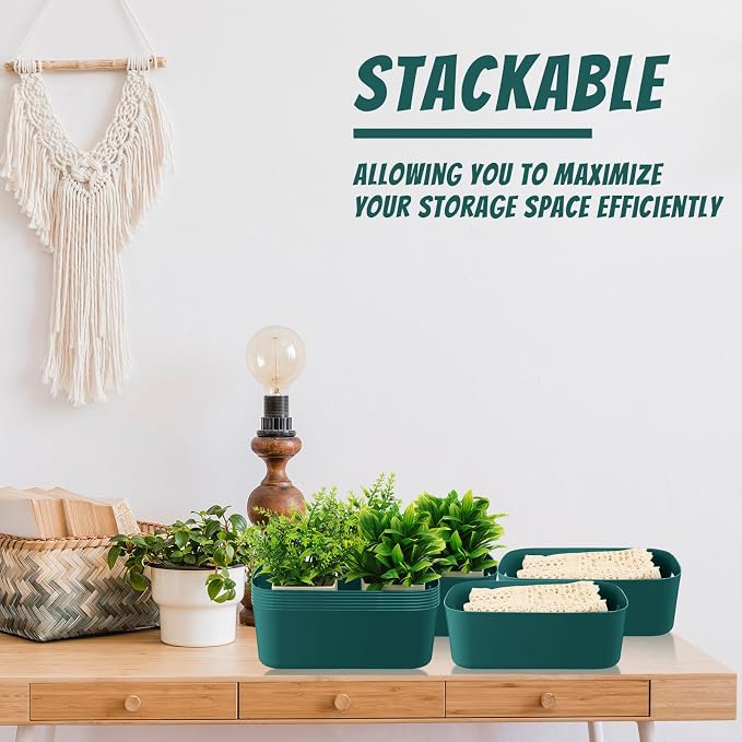 Zopeal Plastic Storage Bins 10 Pcs Green Pantry Organizer Bins Small Baskets Storage Containers for Home Kitchen (8 x 5.7 x 3 Inch)