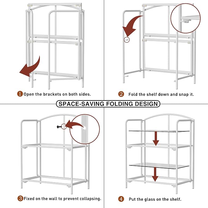 Crofy 2-Tier Foldable Bookshelf, White Frame & Transparent Shelves | No-Assembly Collapsible Portable Storage Organizer; Sturdy Transparent Shelves; Ideal for Living Room & Home Office