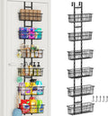 Hongtamoya Over The Door Organizer, Adjustable Hanging Door Organizer with 6 Wire Baskets 5 Hooks, Metal Behind The Door Storage for Pantry Closet Bedroom Bathroom Cabinet Kitchen Laundry Room, Black