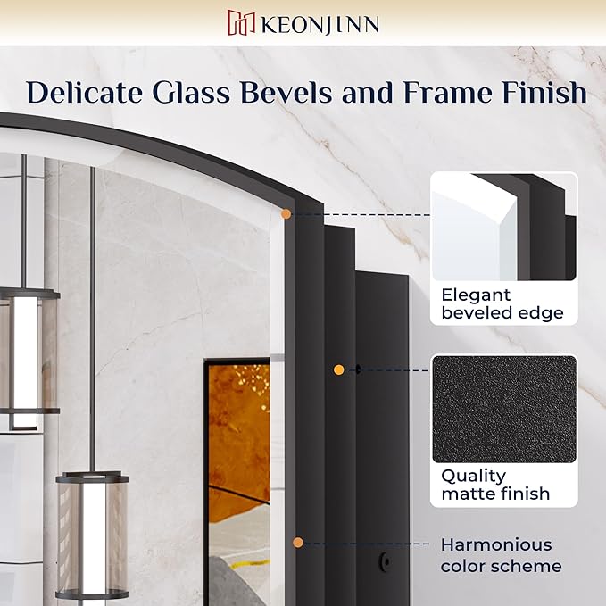 Keonjinn Black Medicine Cabinet 16 x 26 Inch, Surface Mount or Recessed Bathroom Cabinets with Mirrors, Metal Framed Wall Mirror with Storage, 2 Adjustable Shelves, Beveled Edge Mirror