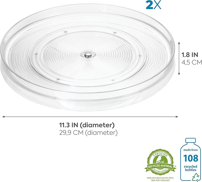 iDesign 11-Inch Round Lazy Susan Organizer for Kitchen or Pantry Storage - 2 Count - Clear (Pack of 8)