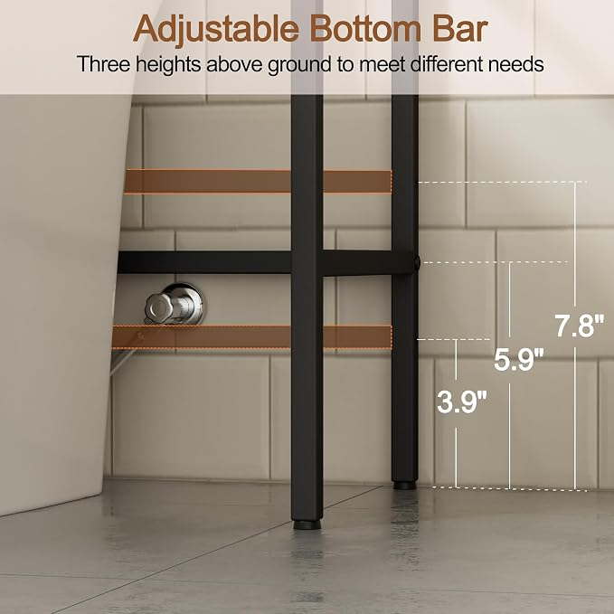 4-Tier Over The Toilet Storage, Bathroom Organizer | Space-Saving, 72"H Above Toilet Storage Rack with 4 Hooks and Paper Holder, Metal Shelf, Black
