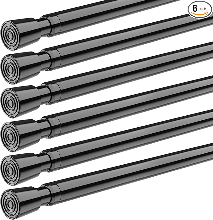 Tension Curtain Rod Black Spring Tension Curtain Rods 26-39 inch 6Pack Adjustable Spring Rods Extendable Tension Rod For Closet, Window, Kitchen,Bookshelf,Bathroom