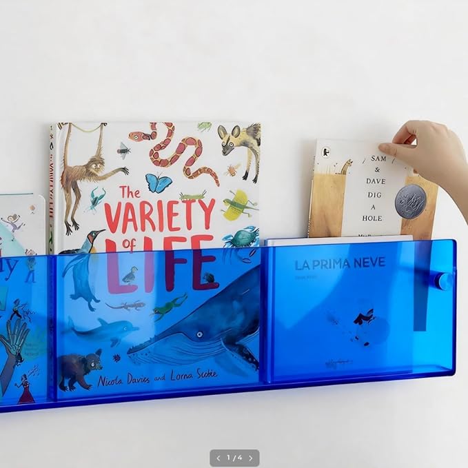 ROYALITA 2-Pack Acrylic Magazine Holder Brochure Holder, Blue 36 Inch | Record Magazine Rack, Fashion Floating Bookshelf, Literature Storage Rack for Waiting Room, Living Room, Office