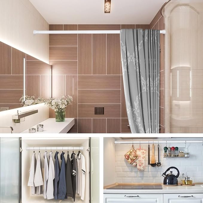 2 Pack No Sectional Assembly Tension Curtain Rods 42-78 Inch | 1" Diameter Spring Long Adjustable Shower Curtain Rods for Bathroom Windows Closet No Drilling No Rust, White