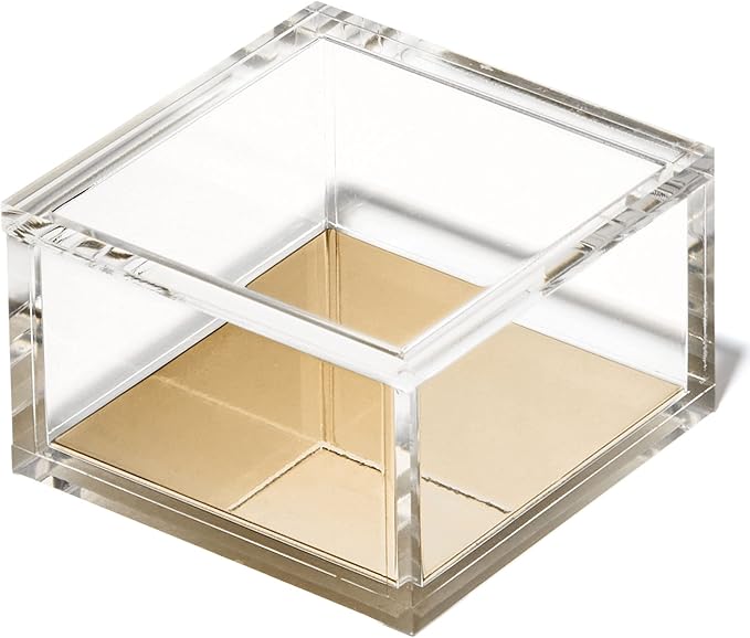 OfficeGoods Acrylic Desk Organizer w/Gold Base – Functional & Elegant Odds & Ends Box for Display or Storage – Perfect for Home or Office, Kitchen, Bathroom Vanity, Curio Display - Small