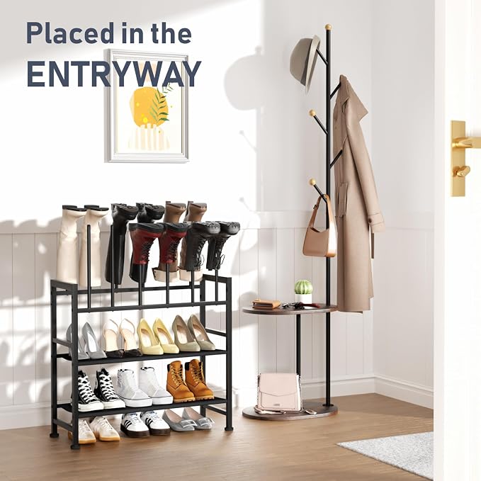 DIMJ Boot Rack 4-Tier - Black Metal Boot Storage Rack for Tall Boots Organizer Tall Boots, Multiuse Shoe Rack for Boots, Sneakers, High-Heel, Entryway, Fit for 6 Pairs, Black