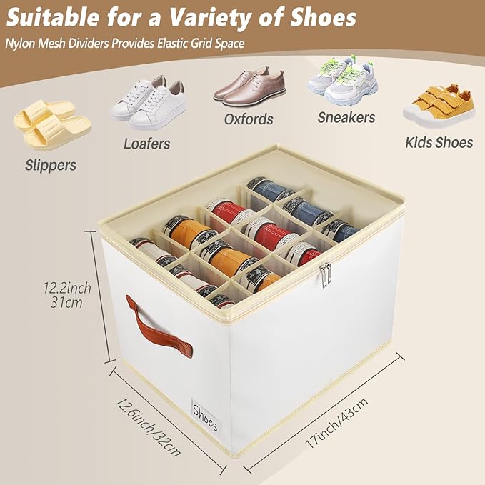 Patinao Shoe Storage Box Organizer for Closet - Space Saver Shoes Containers Bin with Clear Lids Stackable, Can Fit Ottoman, Foldable Shoe Rack Cabinet Cubby for Wardrobe (1 Pack)
