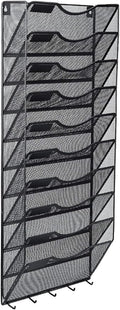 EasyPAG 10 Pocket Mesh Wall File Organizer with Key Hooks, Hanging Paper Folder Holder with Classify Label, Vertical Wall Mount Mail Organizer for Office Home Classroom, Black