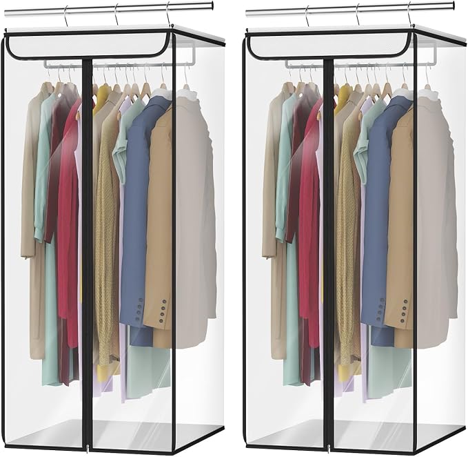 Univivi Clear Garment Bags for Hanging Clothes, 2 Pack Large Clothes Bags for Closet Storage, Premium Hanging Garment Storage Bag for Suits, Coats, Dresses, 40" (Clear)