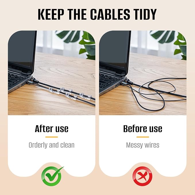 50 Pcs Self Adhesive Cable Clips,Upgraded Cable Management with Screw Hole,Strong Cord Organizer for Under Desk,Car,TV PC,Christmas Light Indoor/Outdoor-L
