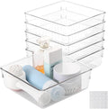 Ohlove 6 Pcs Large Clear Plastic Drawer Organizers Tray 6" x 6" Storage Bins with 25 Pcs Non-Slip Pads for Makeup, Jewelries, Kitchen Utensils, Bathroom and Office