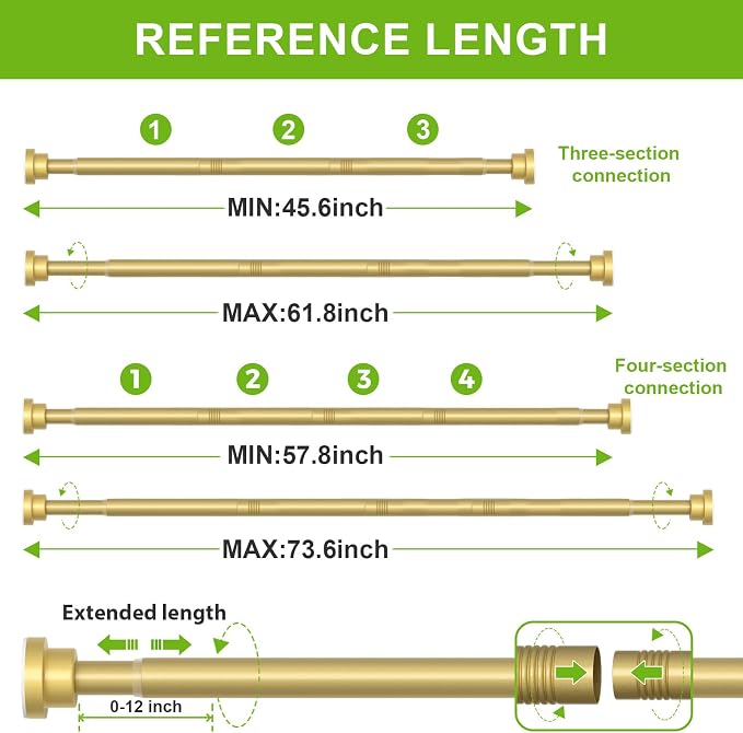 Shower Curtain Rod 45 to 77 Inches Gold Tension Curtain Rod No Drilling Shower Tension Rod Adjustable Curtain Tension Rod Shower Rods for Bathroom,Windows