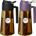YARRAMATE 2Pcs 16oz/470ml Dark Brown Oil Sprayer for Cooking with Stickers, Food-grade Premium 2 in 1 Olive Oil Dispenser Bottle for Kitchen Gadgets, Air Fryer, Salad, Frying, BBQ (Black&Purple)