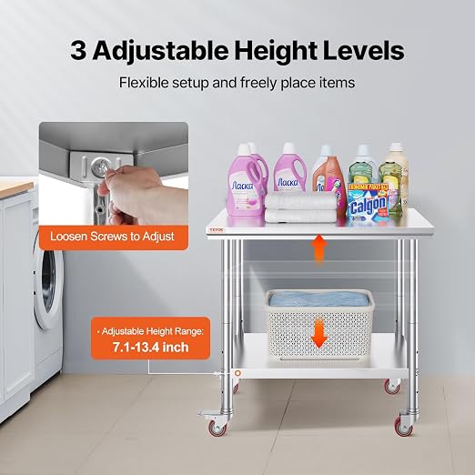 Vevor Mophorn Stainless Steel Work Table 36x24 Inch with 4 Wheels, Casters Heavy Duty Food Prep Worktable for Commercial Kitchen Restaurant, Silver | with 4 Wheels, for Commercial Kitchen Restaurant, Silver
