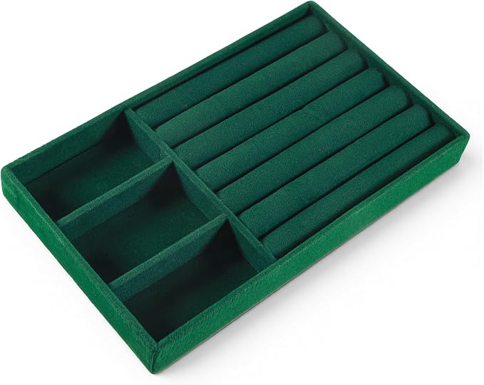 Jewelry Box Insert Organizer for Drawer Stackable Velvet Trays 8.3 x 4.9in | Jewelry Drawer Inserts, Ring Earring Stud Necklace Holder Display Storage Case(Green)