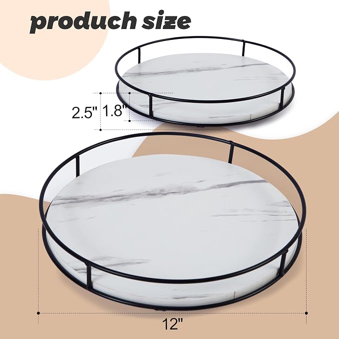 12 Inch White Wood Lazy Susan,360° Decorative Turntable for Countertop