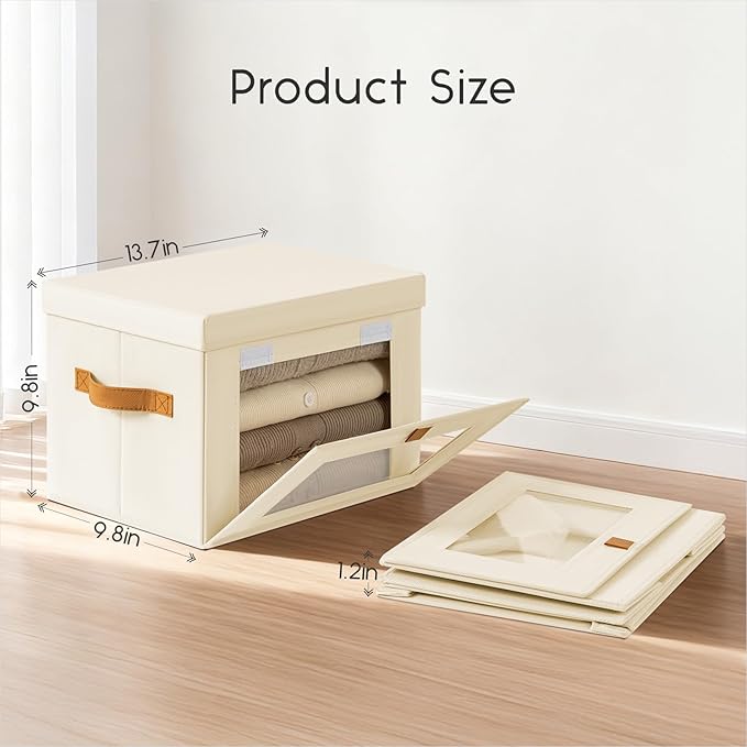 Homsorout Small Fabric Storage bins - Collapsible Storage Bins with Open Window, 5 Pack Closet Baskets for Shelves, Stackable Decorative Boxes for Home, Dorm, Beige, 13.7"x 9.8" x 9.8"