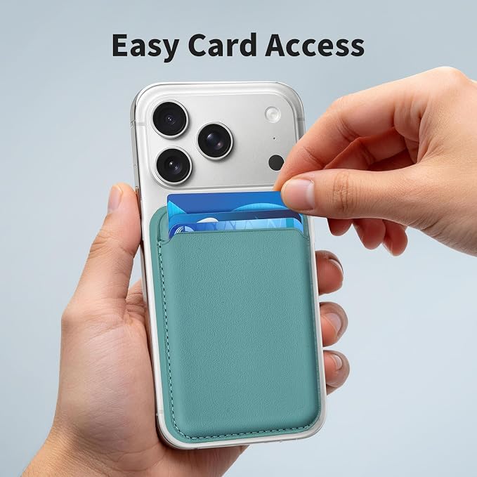 Magnetic Wallet Phone Card Holder for Phone Case with Mag-Safe, Stronger Magnetic RFID Leather Phone Wallet Stick on Series of iPhone 17/16/15/14/13/12 and Pro/Promax, Sage Green