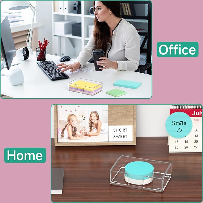Sticky Note Holder, Crystal Clear Acrylic Notepad Holder 4x6 in Self-Stick Note Dispenser Office Desk Accessories, Memo Pad Holder Organizer for Classroom School Supplies