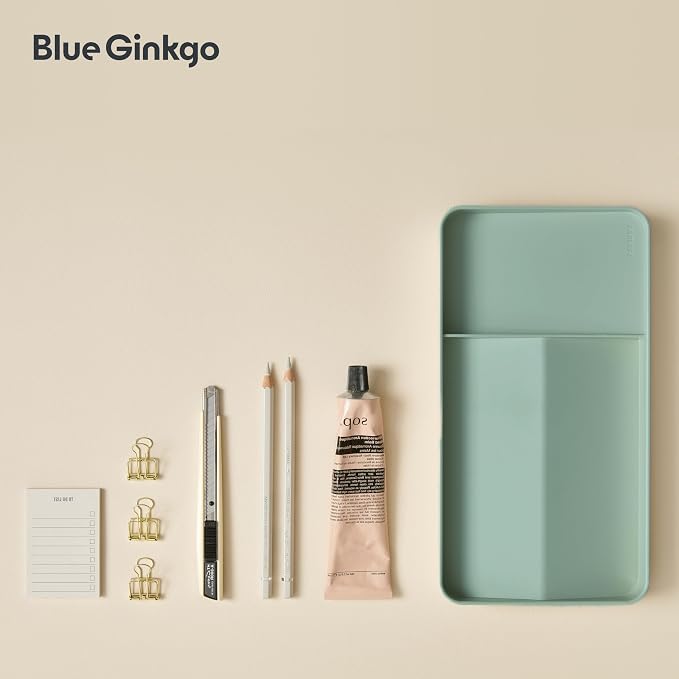 BLUE GINKGO Desk Organizer Tray - Office Organization | Desk Supplies, Pencil Holder, Pen Holder for Desk | Office Desk Accessories (Made in Korea) - Green